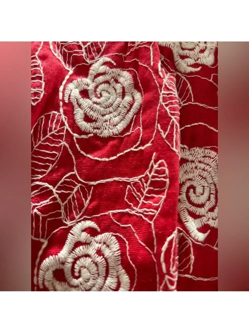 577. Beijo Red Floral Fabric With Patent Leather Trim Handbag